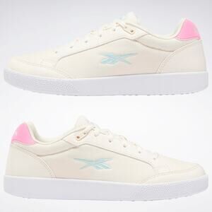NWT Reebok Cream Sneakers with Pink Heel and Light Blue Logo